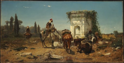 Rastende Araber an einem Marmorbrunnen