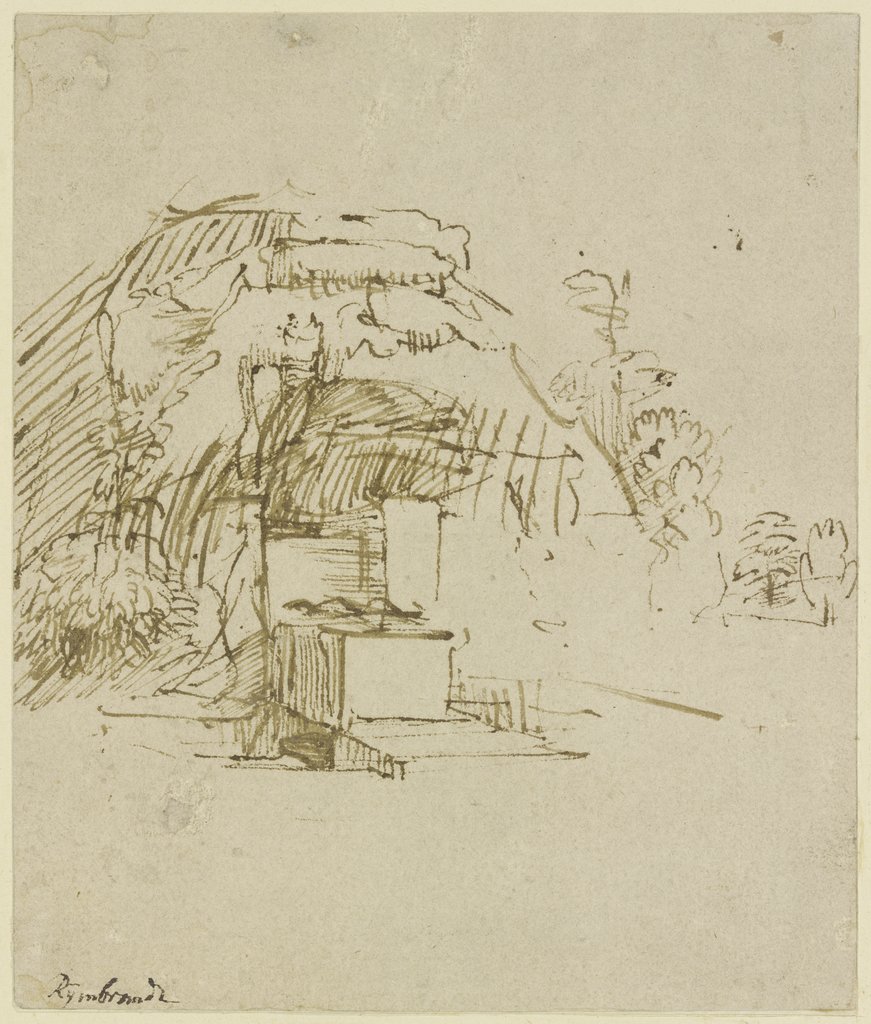 Brunnen vor einer Hütte, Rembrandt Harmensz. van Rijn;  Schule