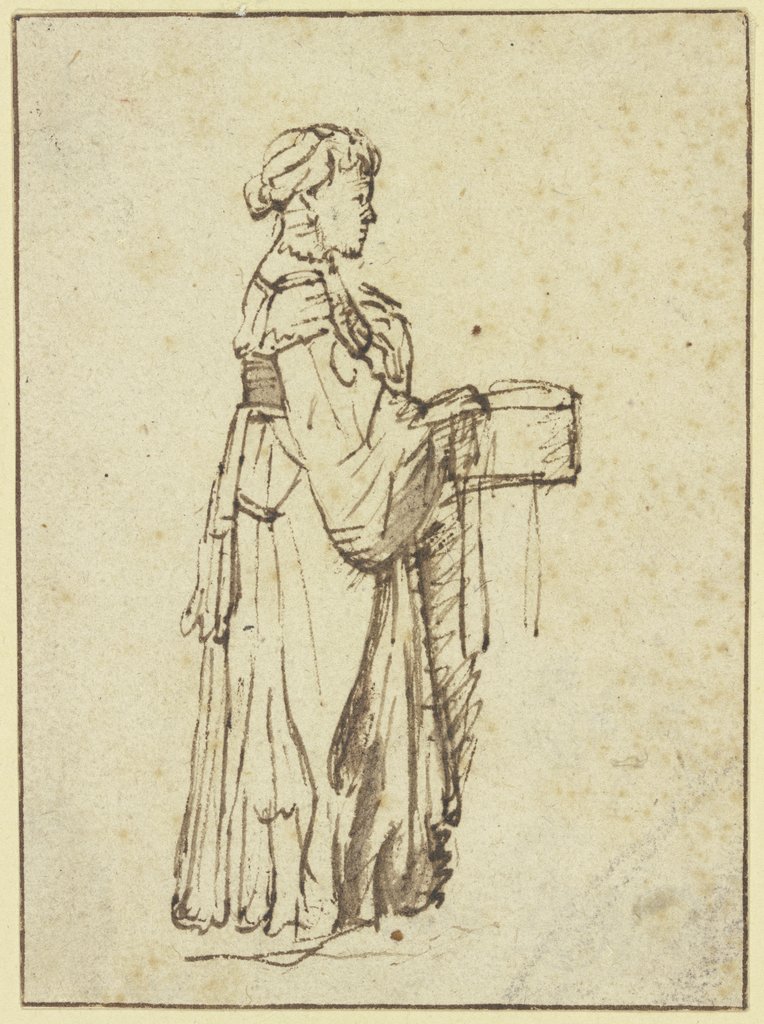 Frau nach rechts, die einen Kasten vor sich her trägt, Netherlandish, 17th century