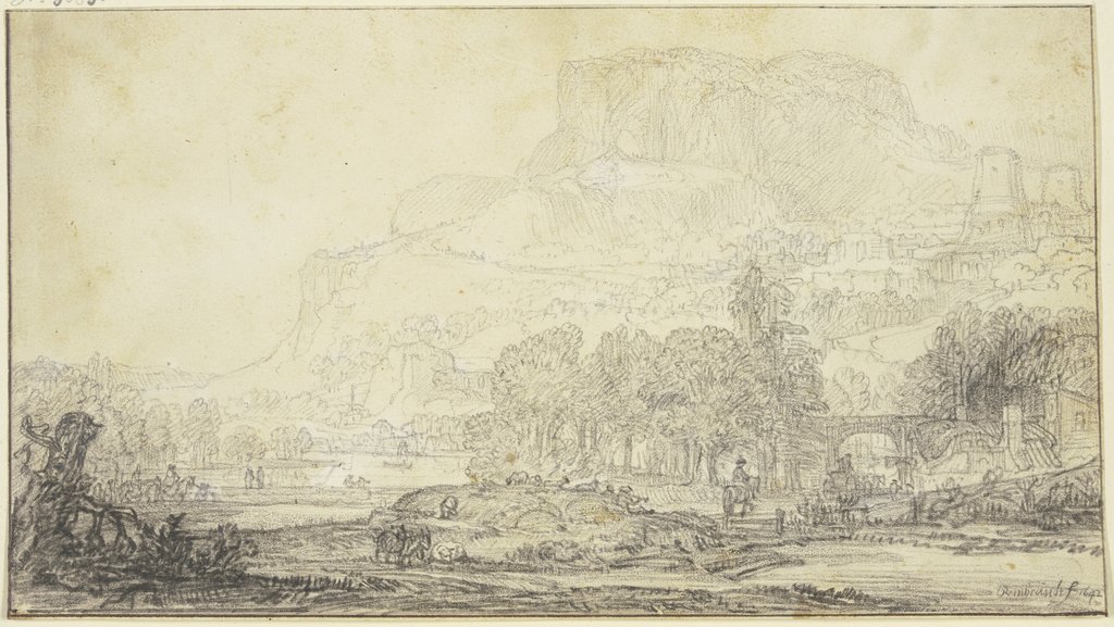Fantasielandschaft mit hohem Felsengebirge, Rembrandt Harmensz. van Rijn;   ?