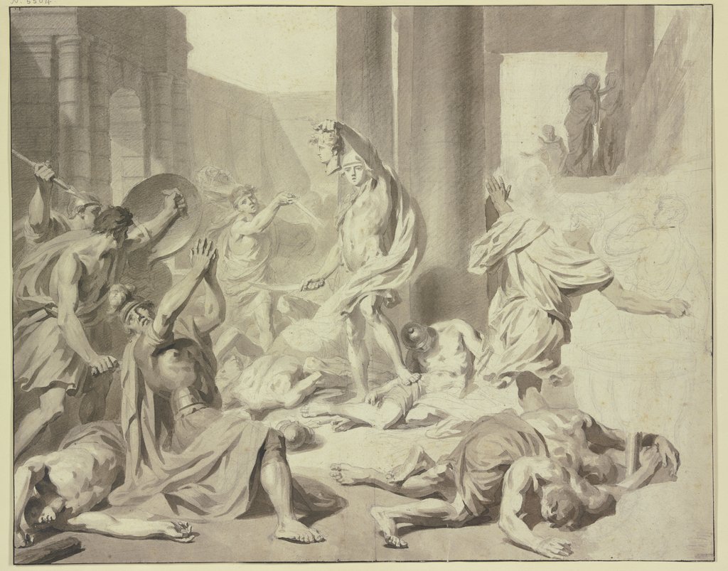 Die Gegner des Perseus versteinern beim Anblick des abgeschlagenen Medusenhauptes, Französisch, 18. Jahrhundert