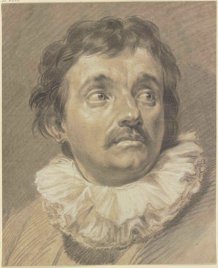 Männlicher Kopf mit Schnurrbart und Halskrause, Französisch, 18. Jahrhundert