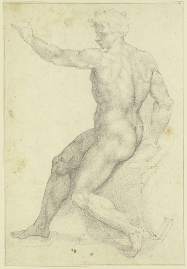 Sitting naked youth, Italian, 16th century, after Michelangelo Buonarroti