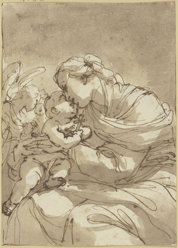 Madonna von zwei Engeln angebetet, Kniestück, Ubaldo Gandolfi