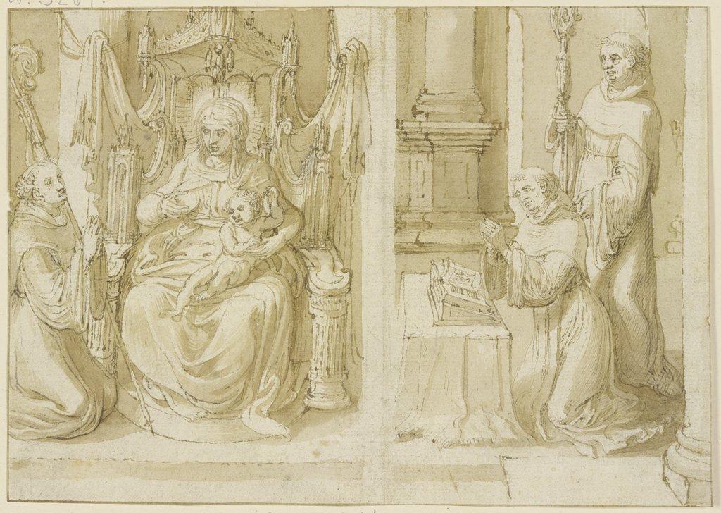 Maria auf dem Throne mit entblößtem Busen von drei Heiligen angebetet, Jan van Gossaert gen. Mabuse;   ?