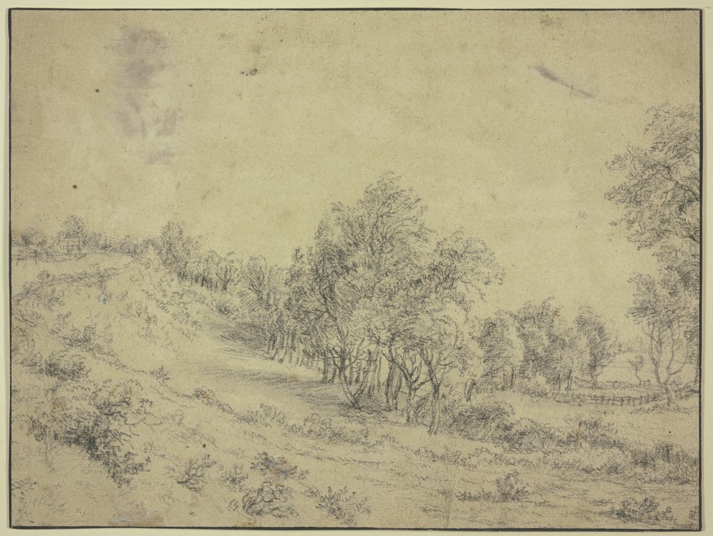 Landschaft, an einem Hügel Baumgruppen, rechts ein Zaun, Netherlandish, 17th century