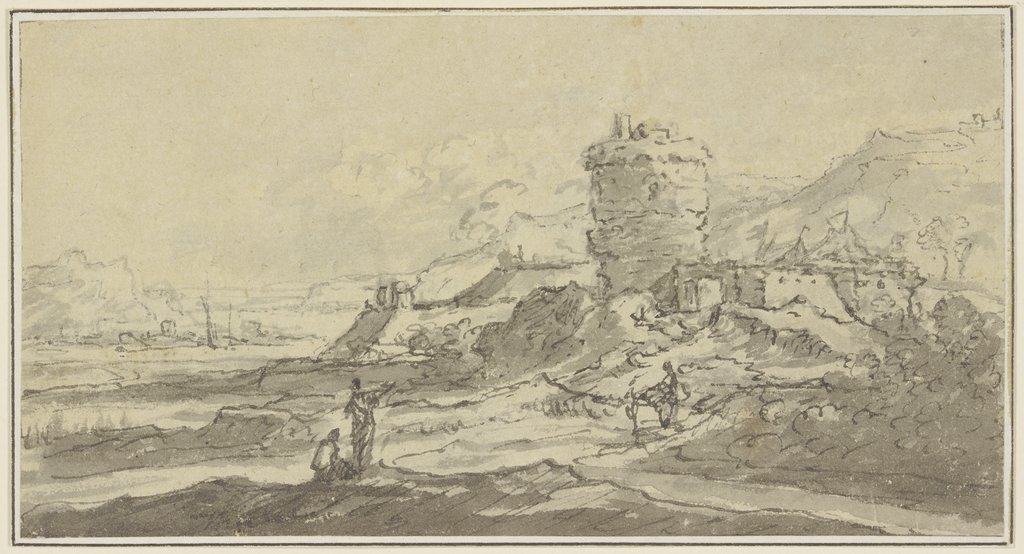 Ruine mit einem Turm in einer hügeligen Landschaft, Netherlandish, 17th century