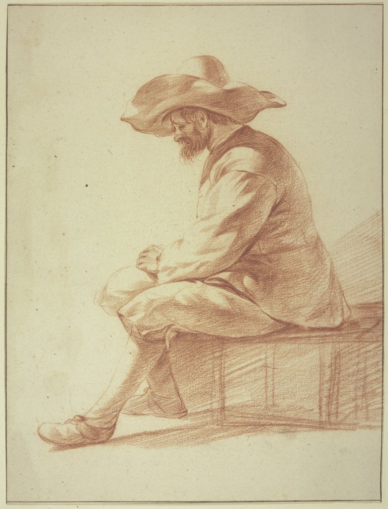 Sitzender Mann mit großem Hut nach links, Adriaen van de Velde;   ?