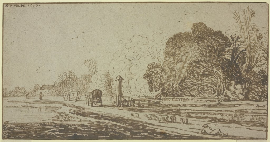 Road leading to a village, Esaias van de Velde