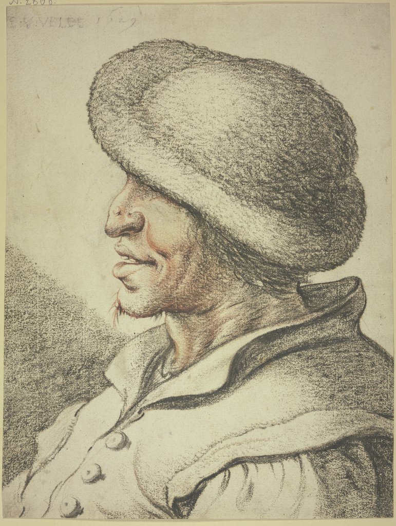 Brustbild eines Bauern mit Pelzmütze im Profil nach links, Esaias van de Velde