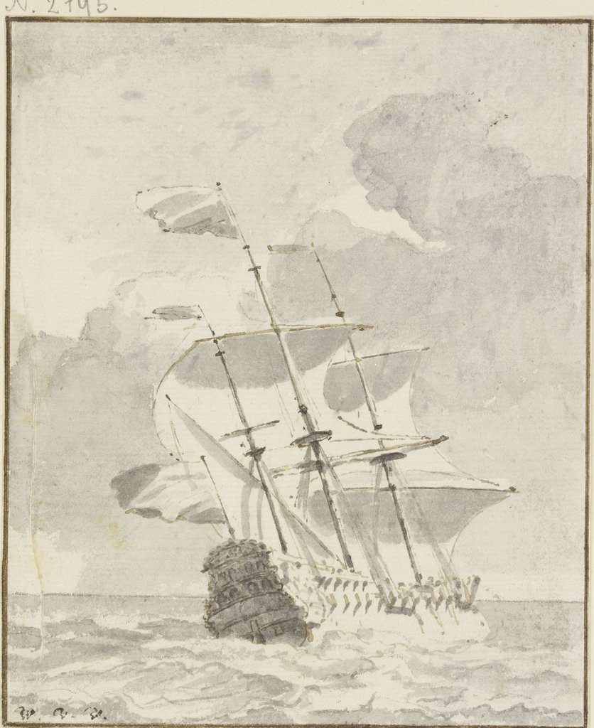 Großes Schiff von links nach rechts segelnd, Willem van de Velde d. J.