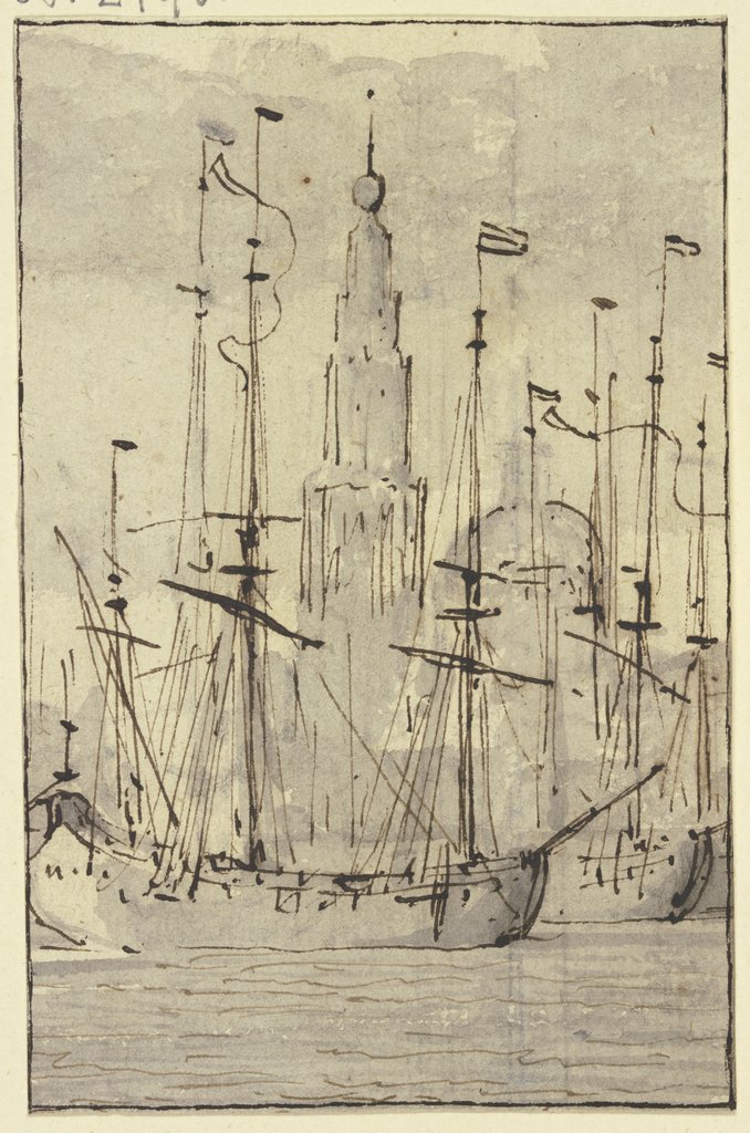 Schiffe, vor einer Kirche liegend, Willem van de Velde d. J.