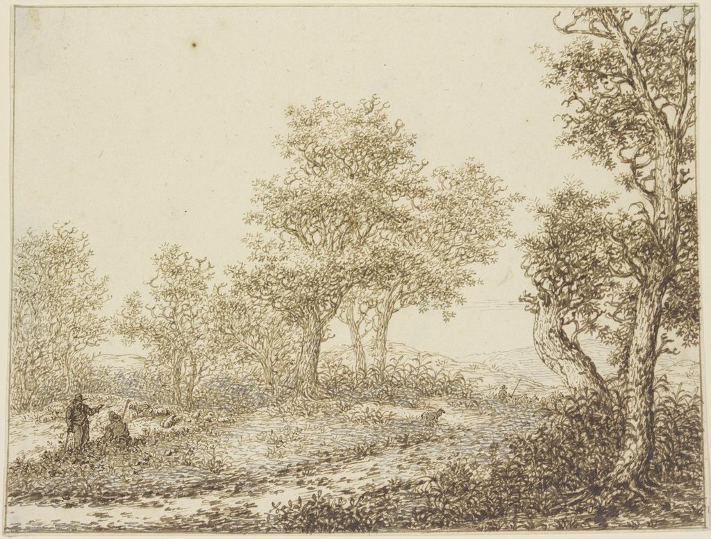 Landschaft mit Bäumen,  links zwei Männer im Gespräch, Adriaen Hendriksz. Verboom