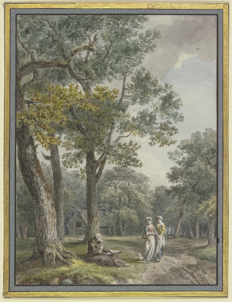 Frauen bei einem Eremiten im Bois de Boulogne bei Paris, Französisch, 18. Jahrhundert