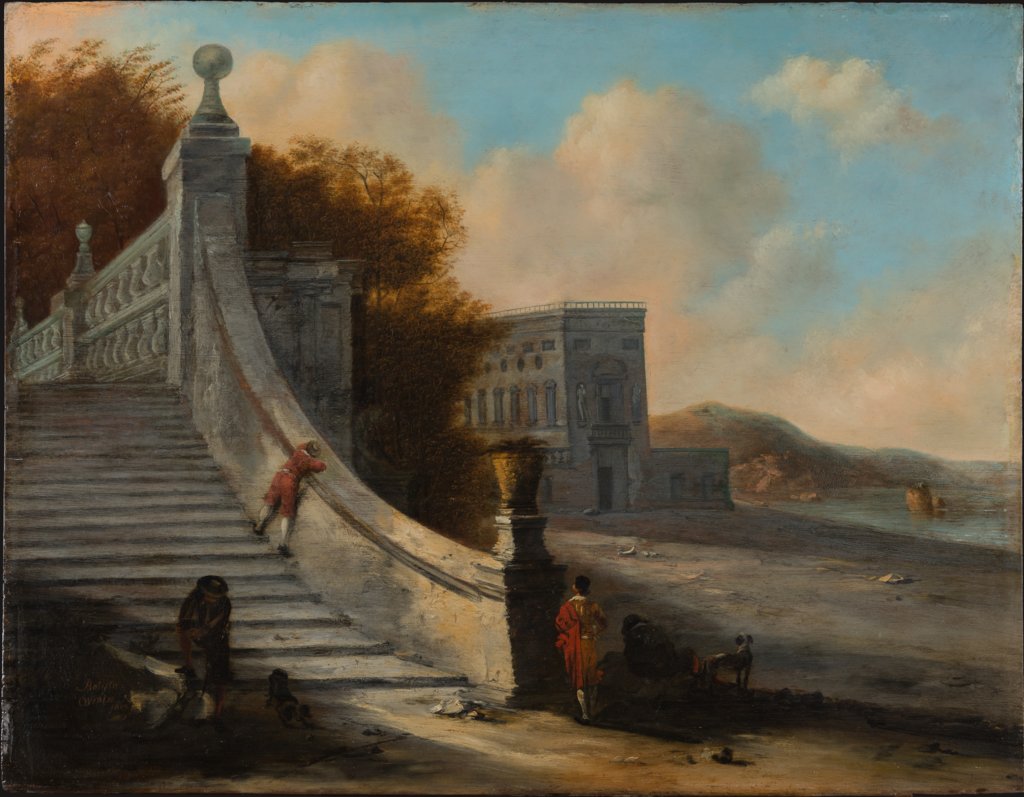Palace with Outdoor Stairs at the Sea, Johann Wilhelm Baur;  succession ?