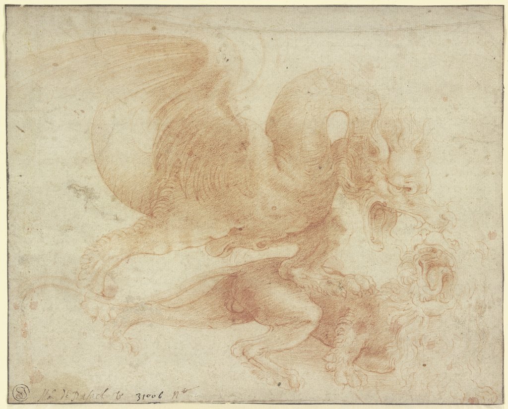 Kampf zwischen einem Drachen und einem Löwen, Upper Italian, 16th century;   ?