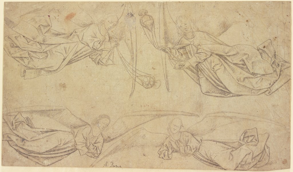 Vier schwebende Engel, die beiden oberen inzensierend Weihrauchfässer schwenkend, Hubert van Eyck;  Schule, Jan van Eyck;  Schule