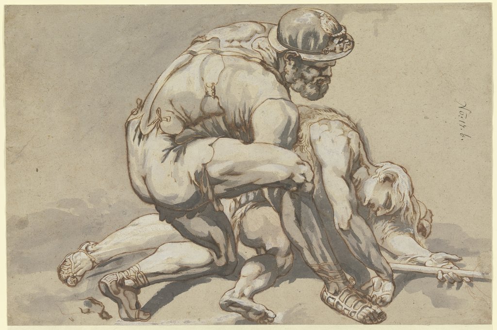 Ein Soldat unterstützt einen Sterbenden, Nicolas Poussin;   ?, after Raphael, after Giulio Romano