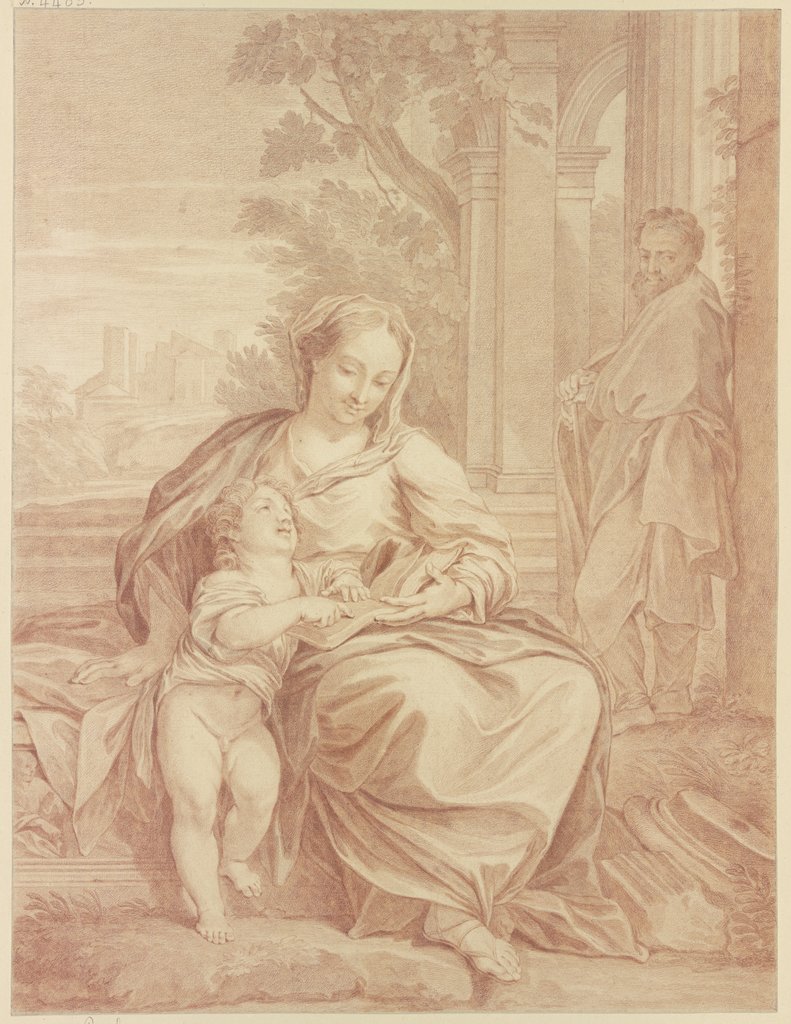 Heilige Familie, Maria lehrt das Kind lesen, Jan Punt, after Nicolas Poussin
