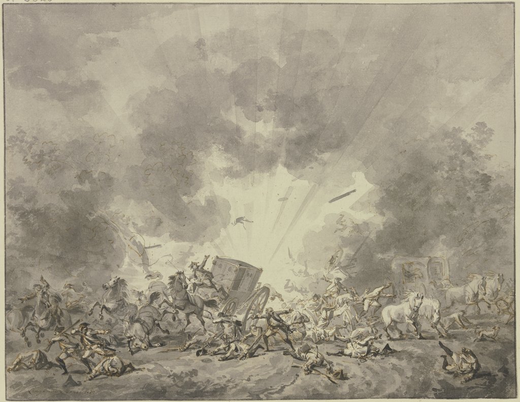 Pulverexplosion inmitten einer Truppenabteilung, Jan Anthonie Langendijk
