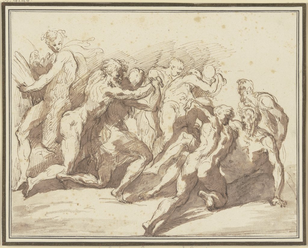 Komposition mit neun nackten Männern, die einen Transport von Kranken und Verwundeten darstellen, Paolo Farinati;   ?, Italienisch