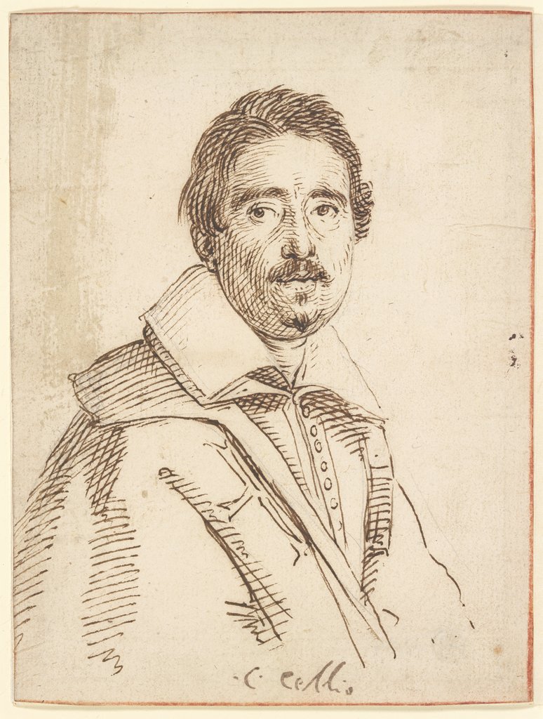 Brustbild eines Mannes mit Schnurr- und Knebelbart und umgelegtem Kragen nach rechts, Claude Mellan