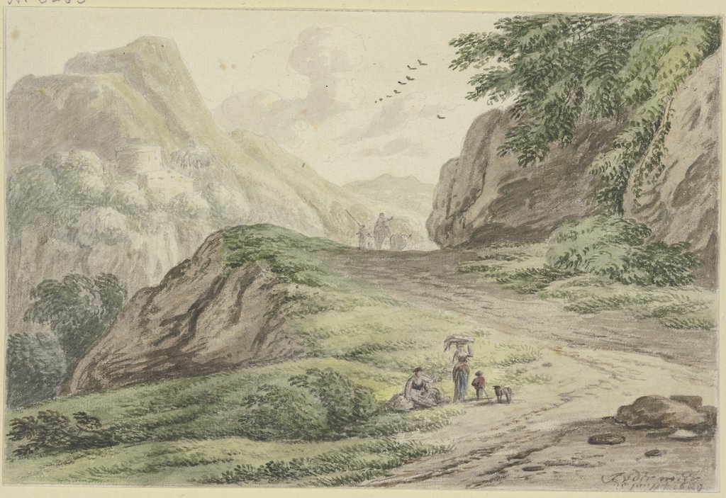 Mountain path with staffage, Jan Vermeer van Haarlem d. Ä.