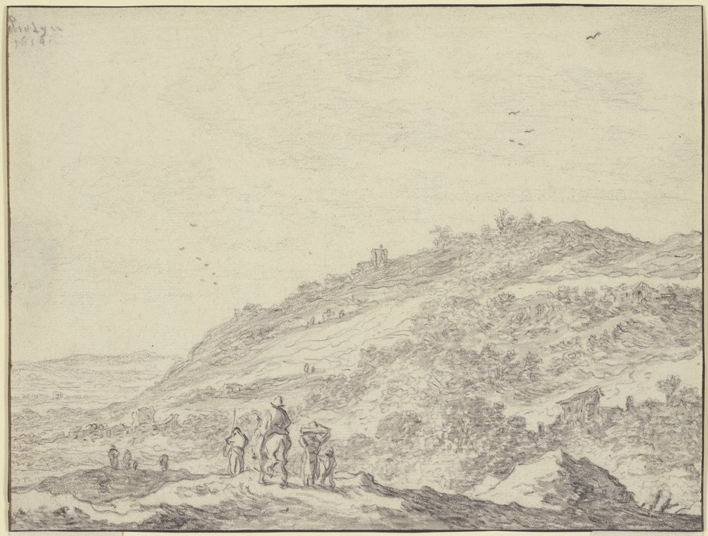 Hügelige Gegend, im Vordergrund ein Reiter und einige Fußgänger, Pieter Molyn the Elder