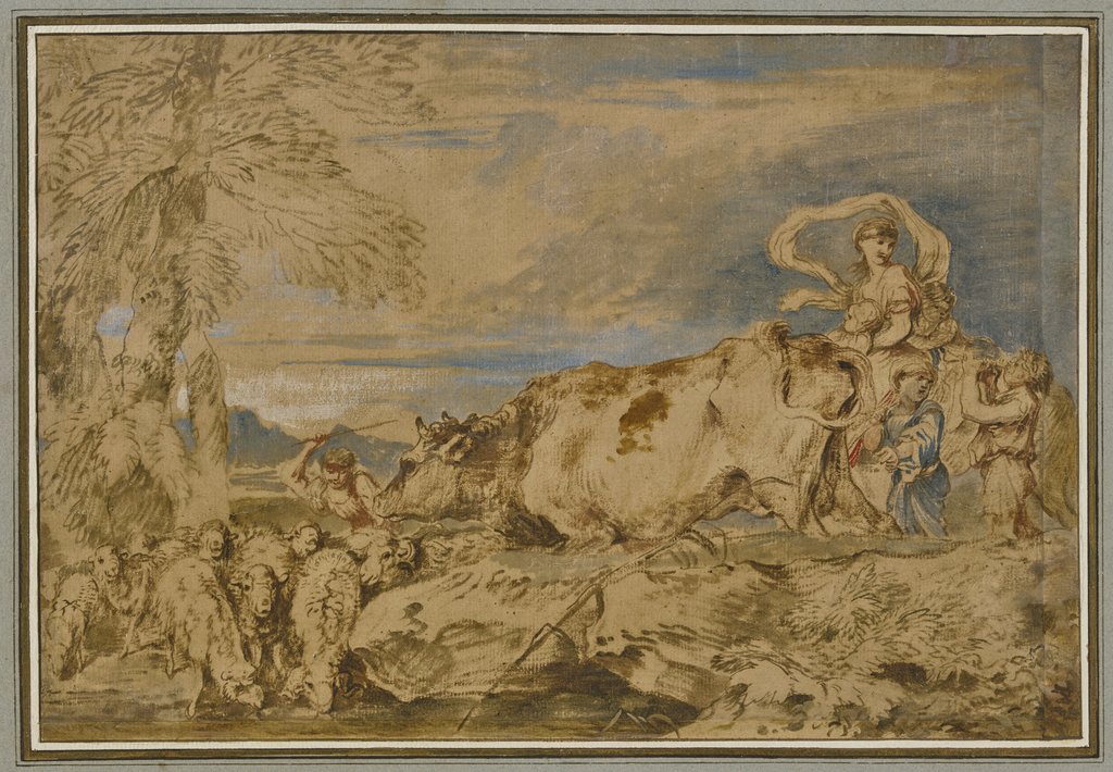 Hirten und Schäferinnen mit einer Herde an der Tränke, Giovanni Benedetto Castiglione