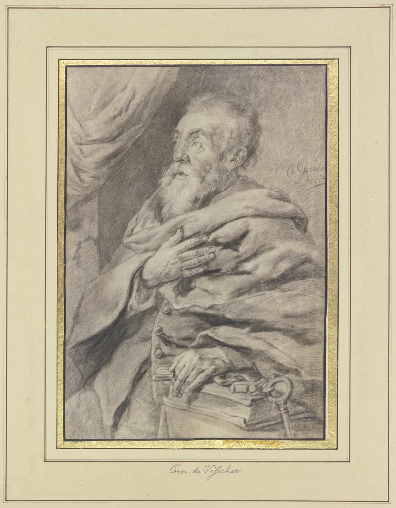Der Heilige Petrus, die linke Hand auf einem Buche und den Schlüssel haltend, die rechte auf der Brust, Cornelis Visscher