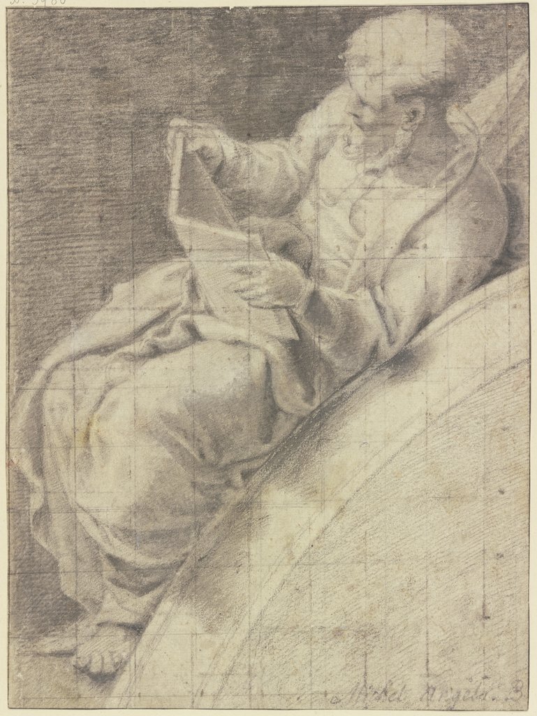 Lesender, auf einen Rundbogen gelehnter bärtiger Greis, Unknown, 16th century