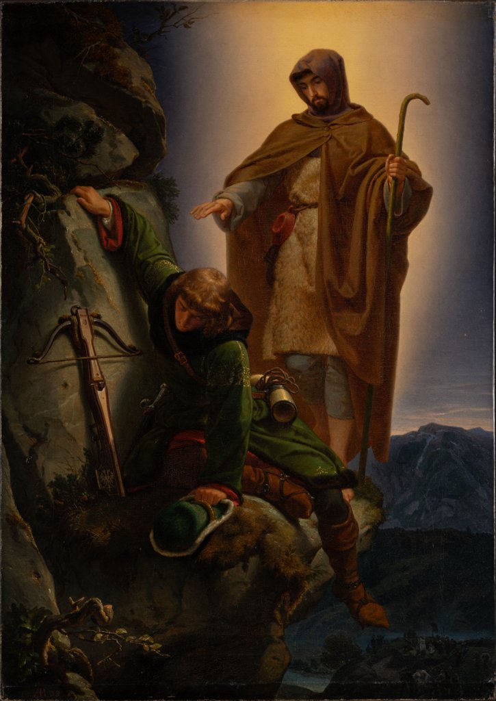 Der Schutzengel rettet Kaiser Maximilian aus der Martinswand, Alfred Rethel