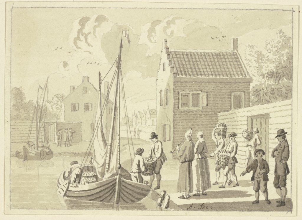 Beladung eines Bootes, Niederländisch, 18. Jahrhundert