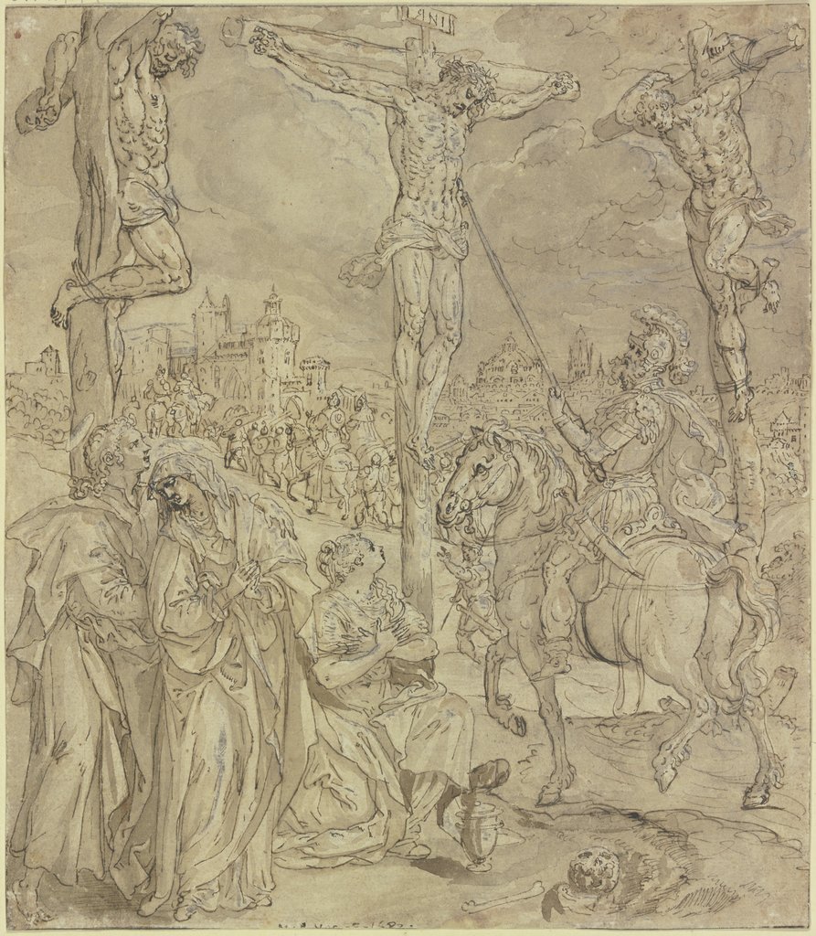 Kreuzigung Christi, Longinus sticht Christus in die Seite, Maarten de Vos