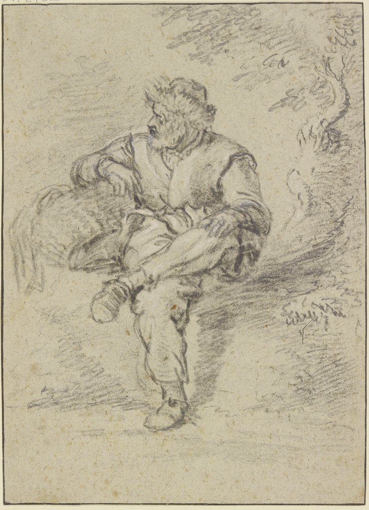 Sitting fisherman with basket, Simon de Vlieger