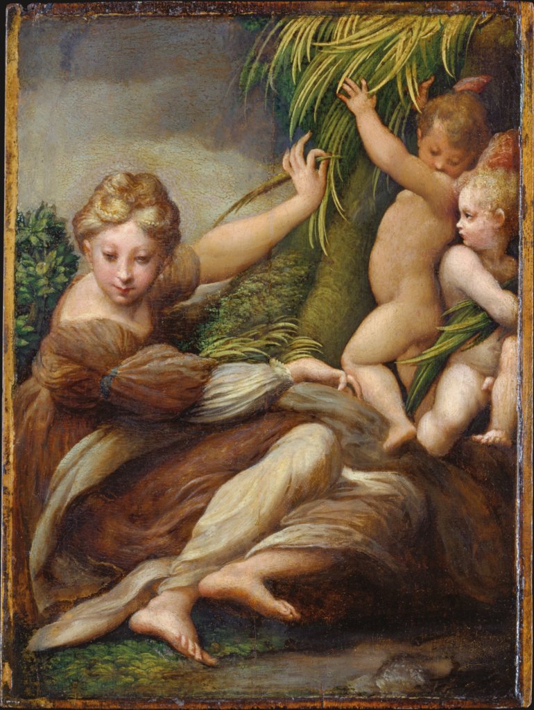Märtyrerin mit zwei Engelsknaben (Die heilige Katharina von Alexandrien?), Parmigianino