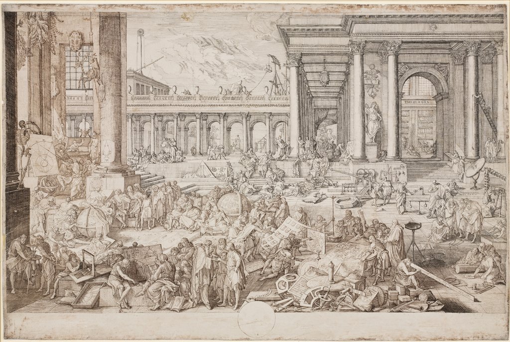 Die Akademie der Künste und Wissenschaften, French, 17th century, after Sébastien Leclerc