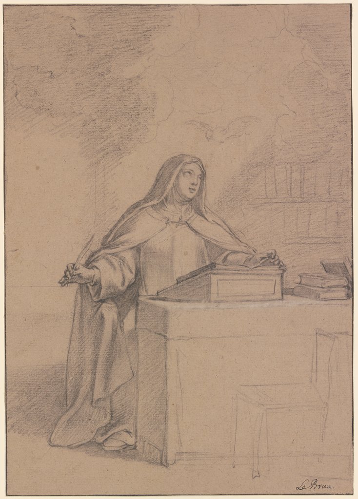 Die Heilige Lucilia vom Heiligen Geist inspiriert am Pulte schreibend, Charles Le Brun