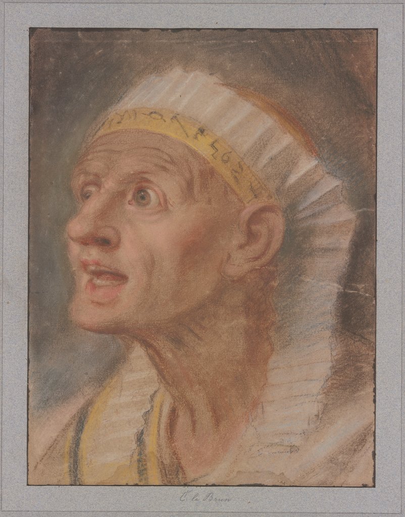Kopf einer Königin mit ägyptischem Kopfputz aus den "Königinnen zu Füßen Alexanders des Großen", Charles Le Brun