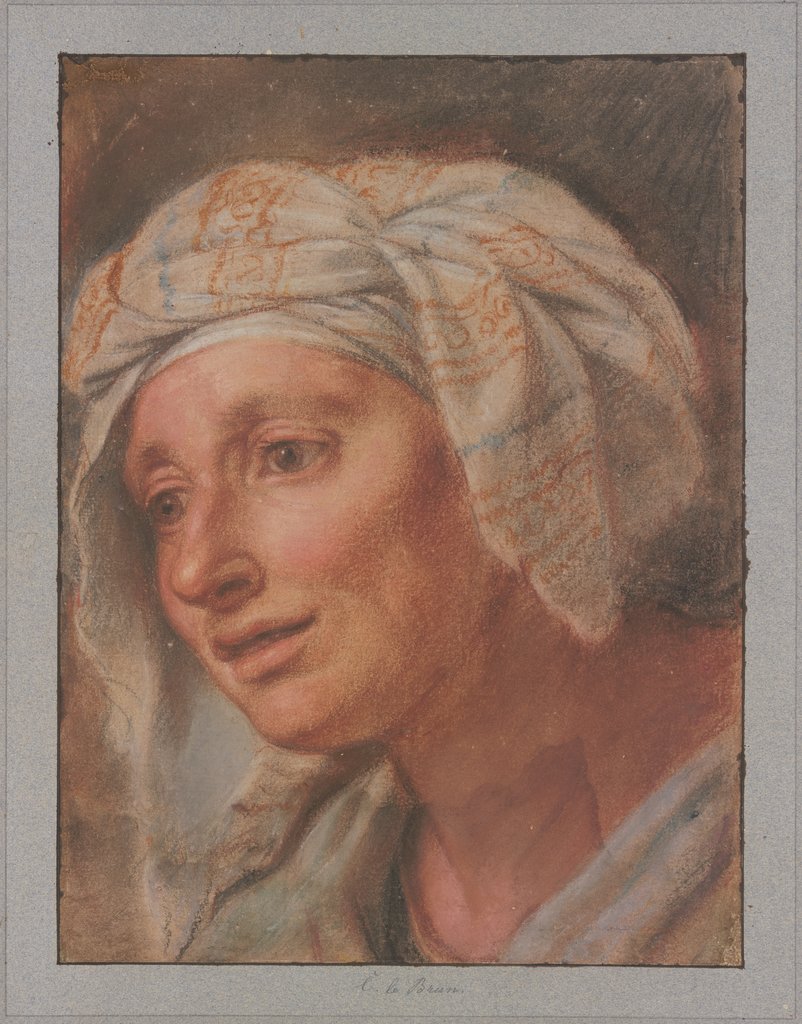 Königin mit Kopftuch aus den "Königinnen zu Füßen Alexanders des Großen", Charles Le Brun