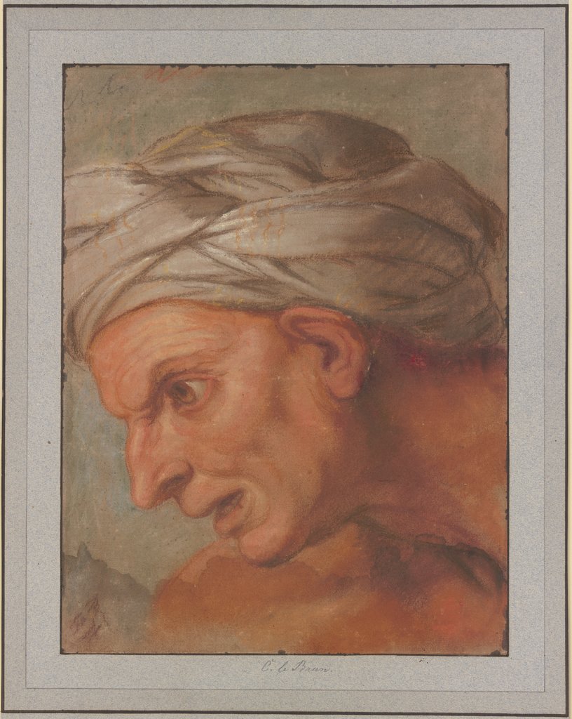 Kopf im Profil nach links aus den "Königinnen zu Füßen Alexanders des Großen", Charles Le Brun