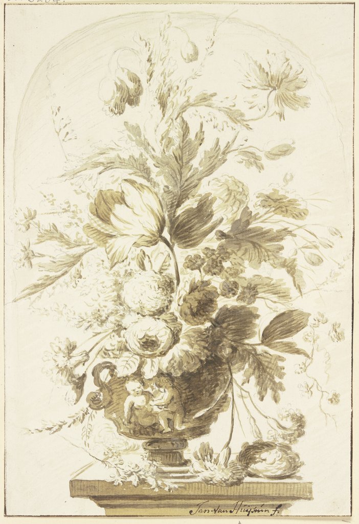 Bouquet in einer Vase in einer Nische stehend, J. H. van Loon, Jan van Huysum