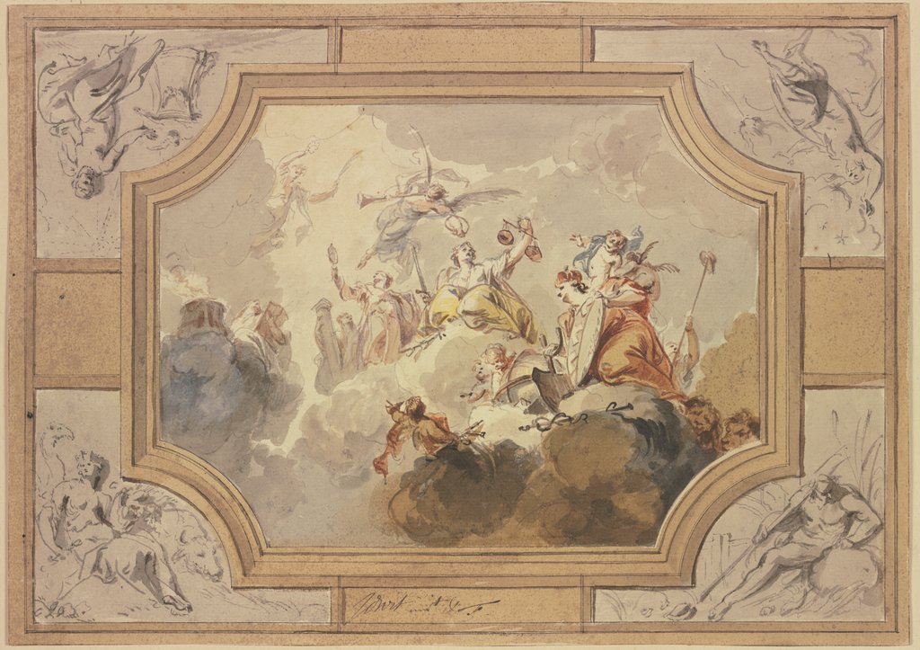 Justitia und die Wahheit, umgeben von den Personifikationen der vier Elemente, Jacob de Wit