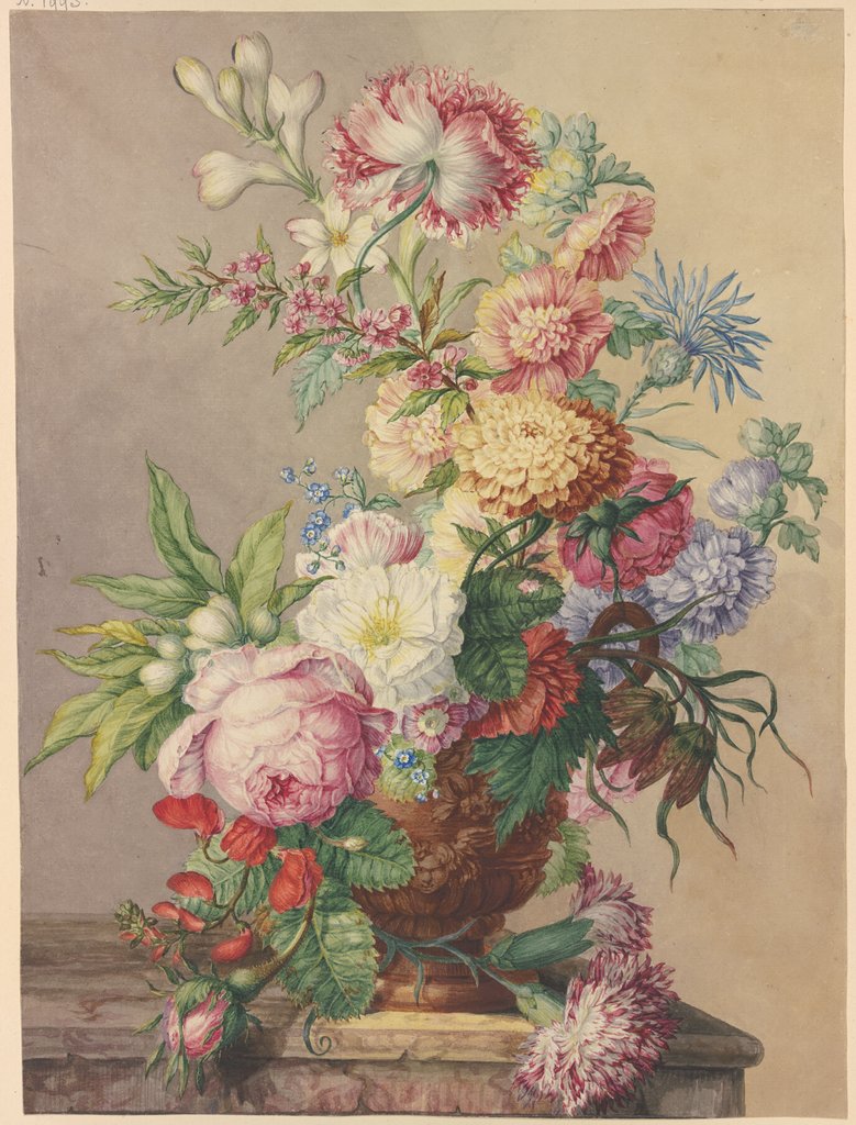 Blumenstrauß in einer Vase auf einem Marmortisch, Oswald Wijnen
