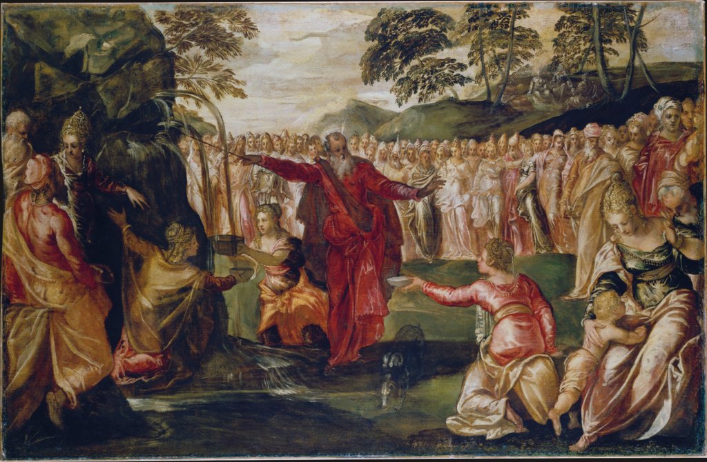 Moses schlägt Wasser aus dem Felsen, Tintoretto;  und Werkstatt