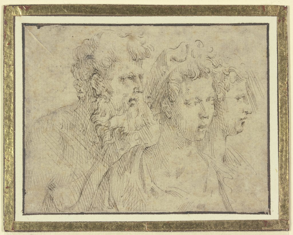 Köpfe eines bärtigen Mannes und zweier Frauen, Parmigianino