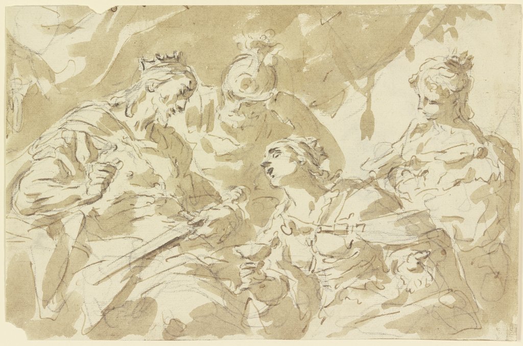 König, Krieger und zwei Frauen (Die Frauen des Darius vor Alexander?), Venezianisch, 18. Jahrhundert