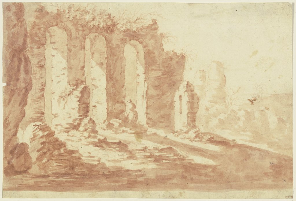 Landschaft mit Ruine eines Aquäduktes, Italienisch, 18. Jahrhundert