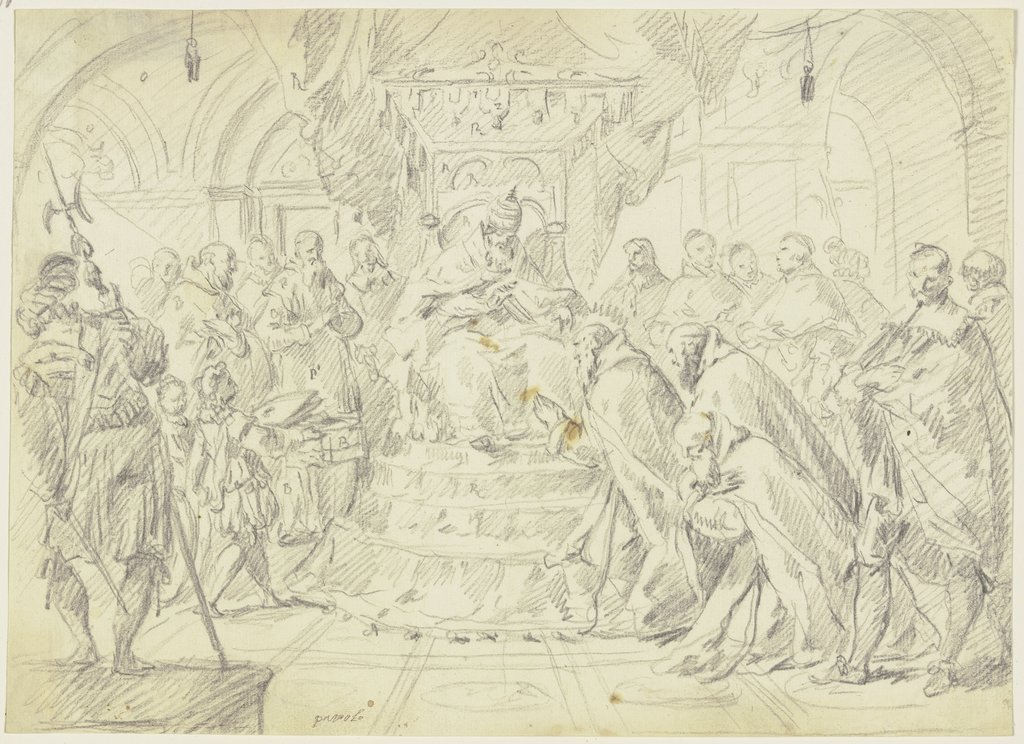 Audienz von Ordensleuten beim Papst, Gaspare Diziani;  circle