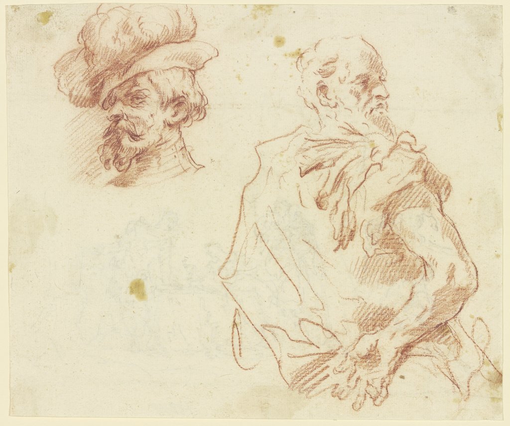 Kopf eines bärtigen Mannes mit Hut, Rückenansicht eines Mannes, Gaspare Diziani